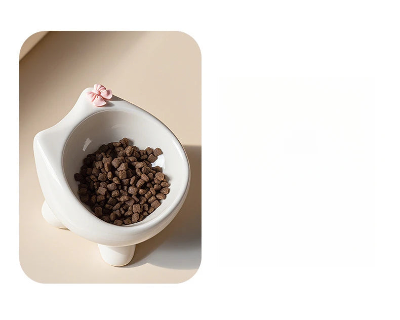 Ceramic Heightening Bowl Set | Cute Macaron Color Series，Slanted Spill-Proof，Cat Slow Feeder Bowl，InsEasy to Clean，Multi-Color O