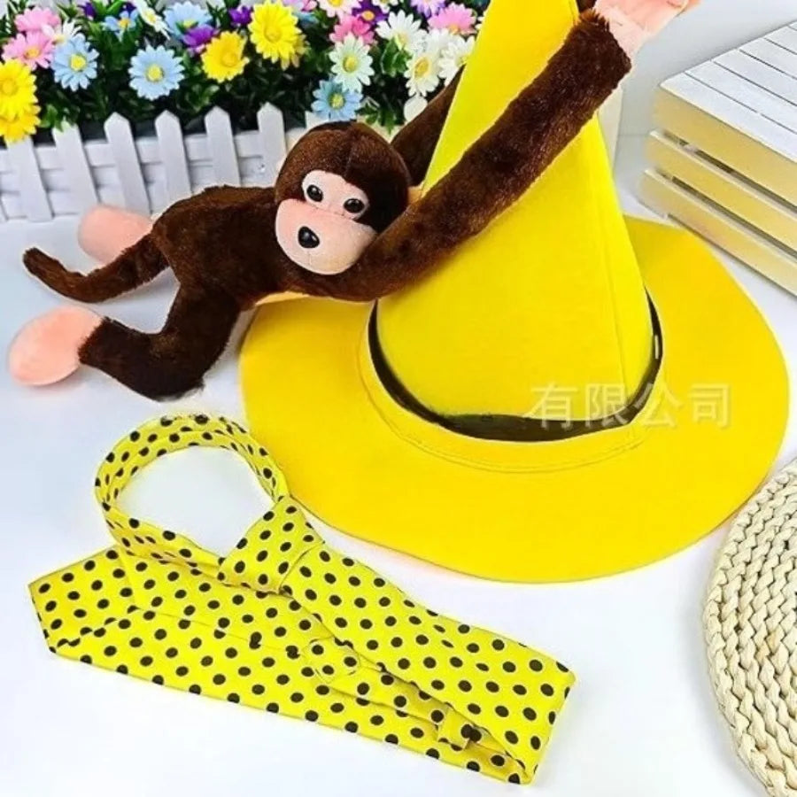 Halloween Party Costume Accessories Curiosity Monkey Character Decoration Yellow Mr Hat Theme Party Cosplay Dress up Props