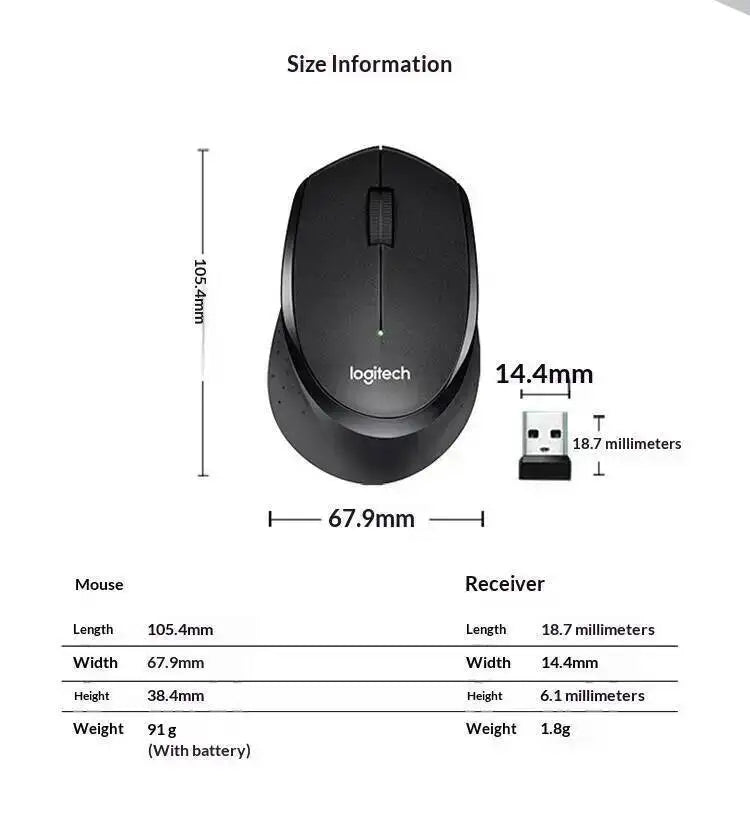Logitech M330 Silent Plus Wireless Mouse 2.4G USB Receiver Ergonomic Shape Gentle Soft for Desktop Office Laptop Desk