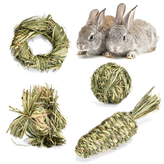 Chew Toys for Rabbits Natural Woven Grass Balls for Small Pets Fun Boredom Relief & Dental Health Chew Snacks for Guinea Pigs