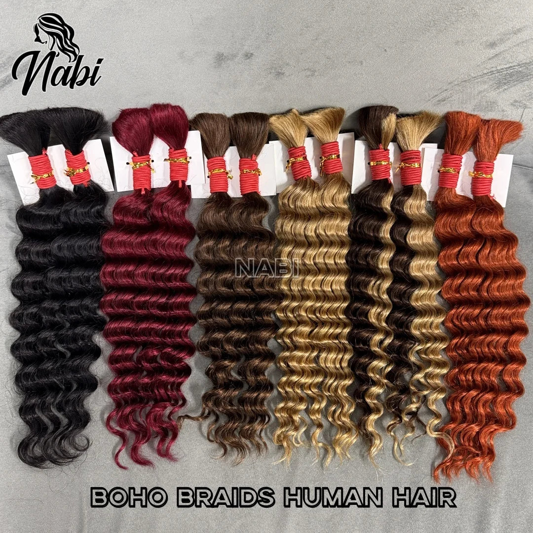 4/27# 99J# Colored Human Hair Boho Braiding Hair 50g/bundle Deep Wave Brazilian Human Braiding Hair for Black Women