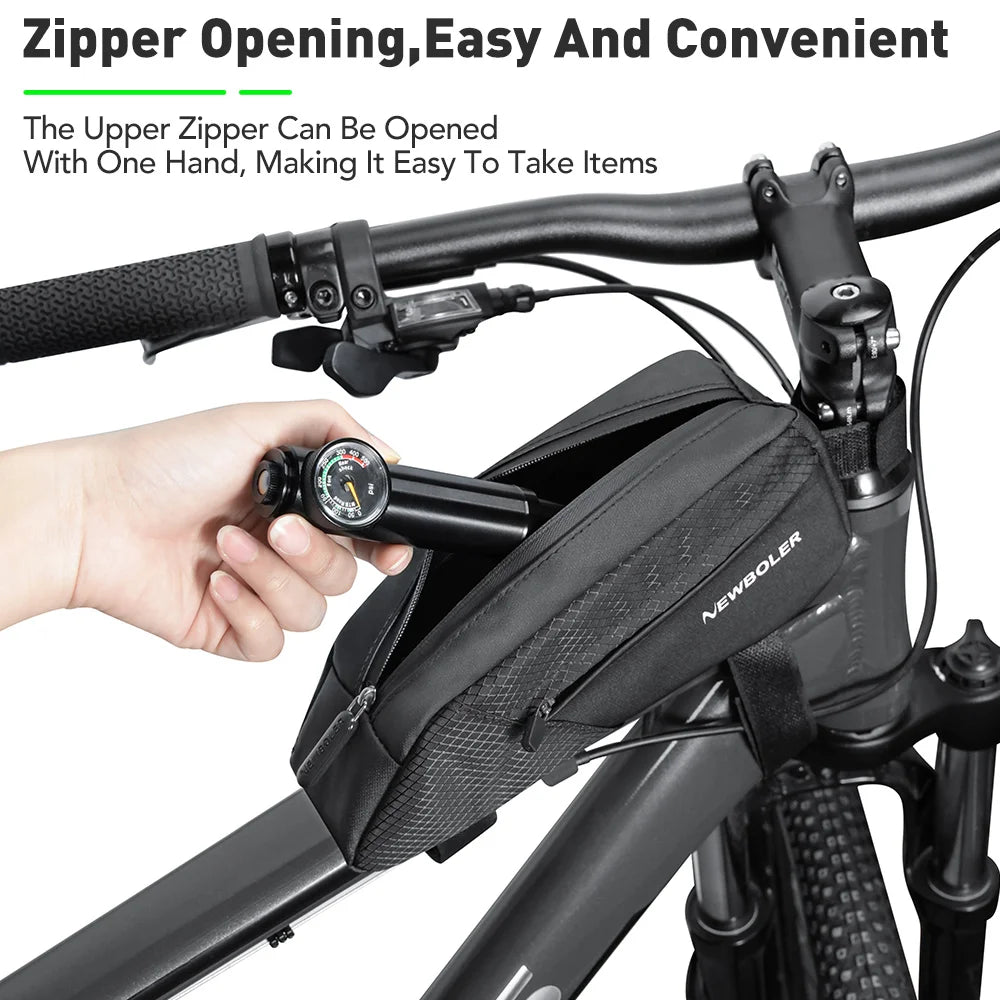 NEWBOLER Bike Bag 1.2L Portable Frame Front Tube Cycling Bag MTB Road Bicycle Pannier Bag Large Capacity Ultralight Cycling Bag