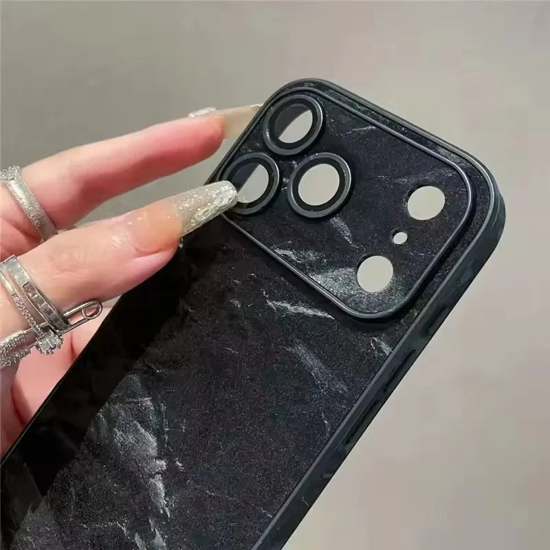 Velvet Snow Mountain Pattern Phone Case For iPhone 17 15 14 16 12 11 13 Pro Max Plus Air Luxury Leather Cover Phone Accessories