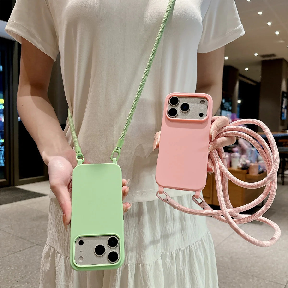 Silicone Phone Case for IPhone 17 Air 16 16E 15 14 Plus 11 13 12 Mini Pro Max Crossbody Lanyard Candy Color Soft TPU Back Cover