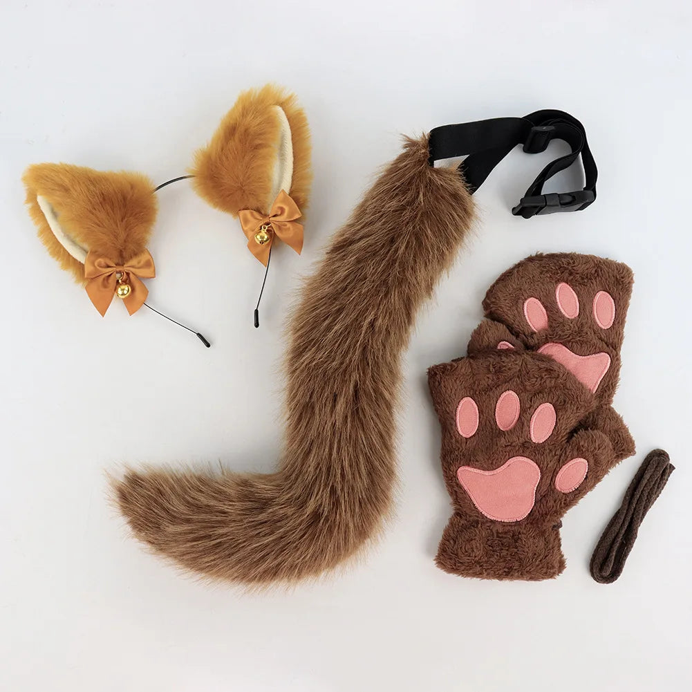Halloween Cats Costume Set for Girl Cosplay, Halloween Cats Costume Accessories with Headband, Tail, Gloves 3Pcs