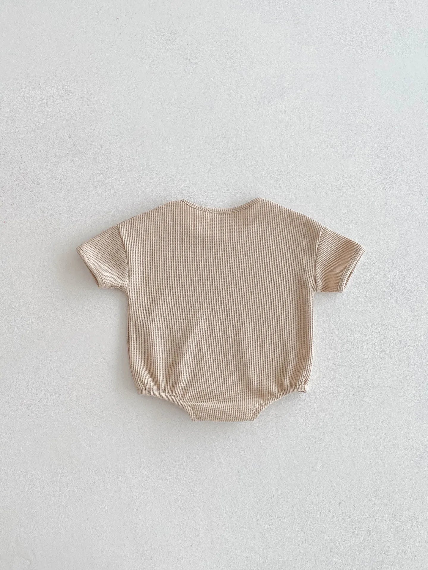 New Korean Style Baby Summer Cotton Simple Comfortable Short - Sleeve Waffle - Knit Onesie with Small Pocket Decoration Romper
