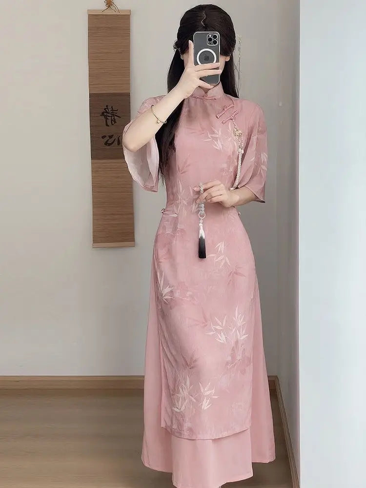 New Chinese Pink 2025 New Slim and Slim Summer Dress