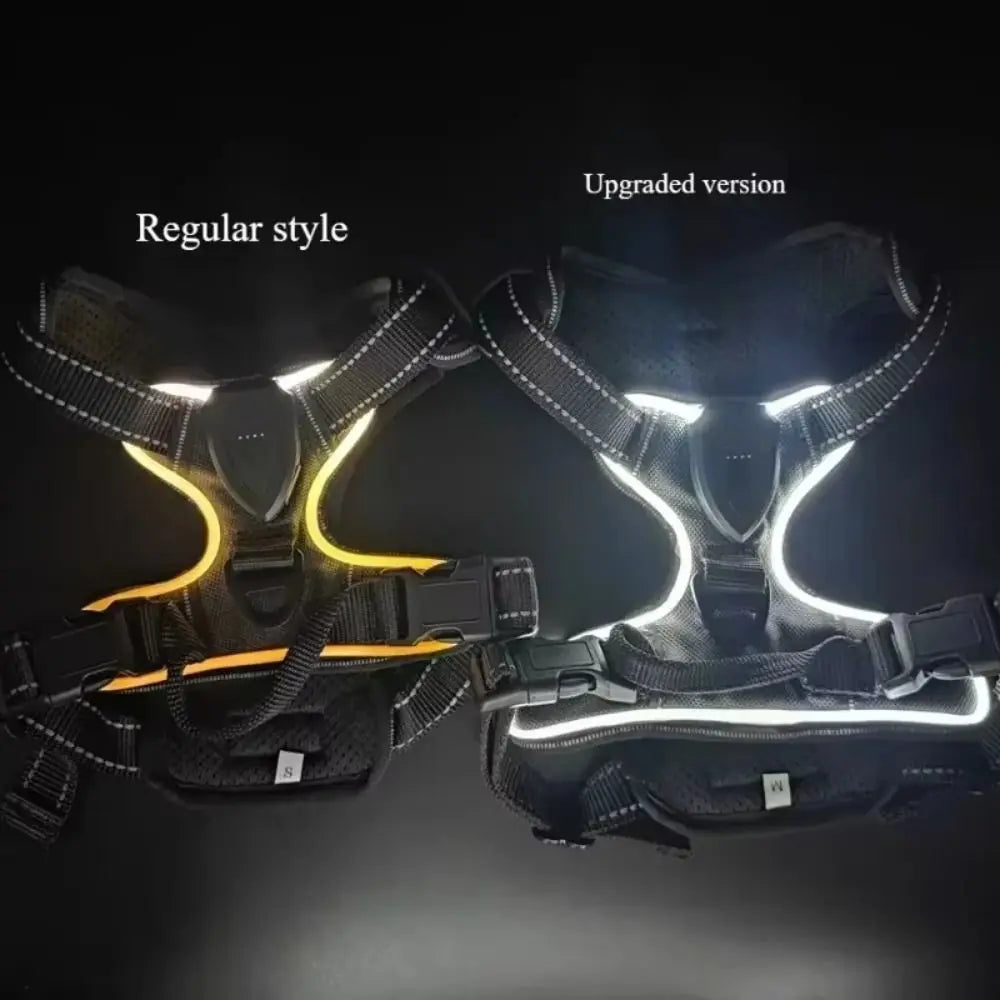 Light Up LED Dog Harness Rechargeable Adjustable Luminous Pet Chest Strap Padded Collar Soft Dog Glow Vest for Night Walking