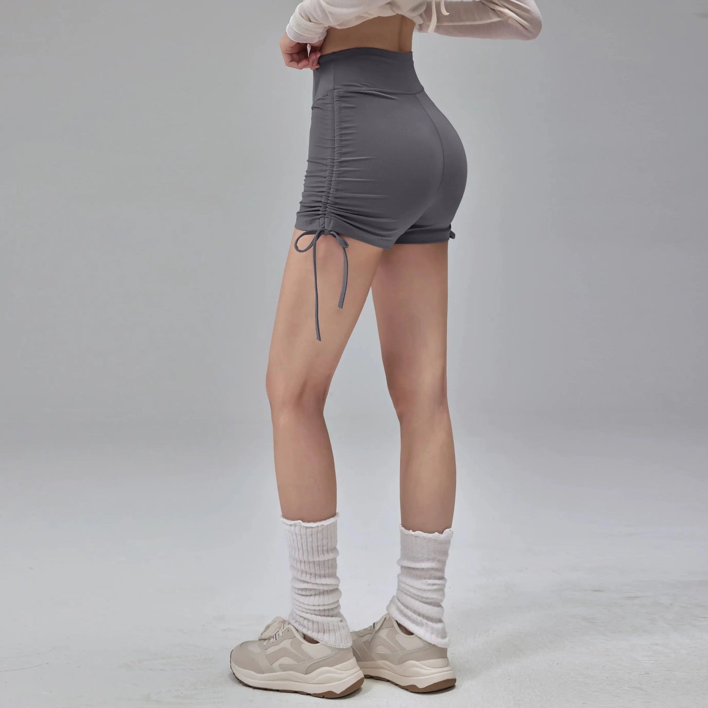 High Waisted Sports Shorts, Summer Fitness Shorts, Drawstring Straps, Quick Drying Running and Dancing Three Quarter Pants, Wome