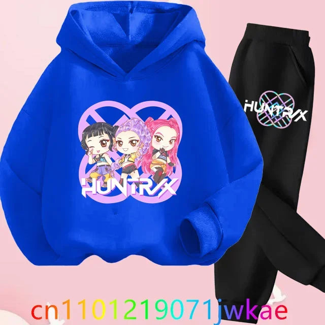 Kid K-Pop Demon Hunters Hooded Suit Toddler Girl Clothes KPop Demon Hunters Hoodie Set Girls Fashion Casual Sweatshirt New Movie