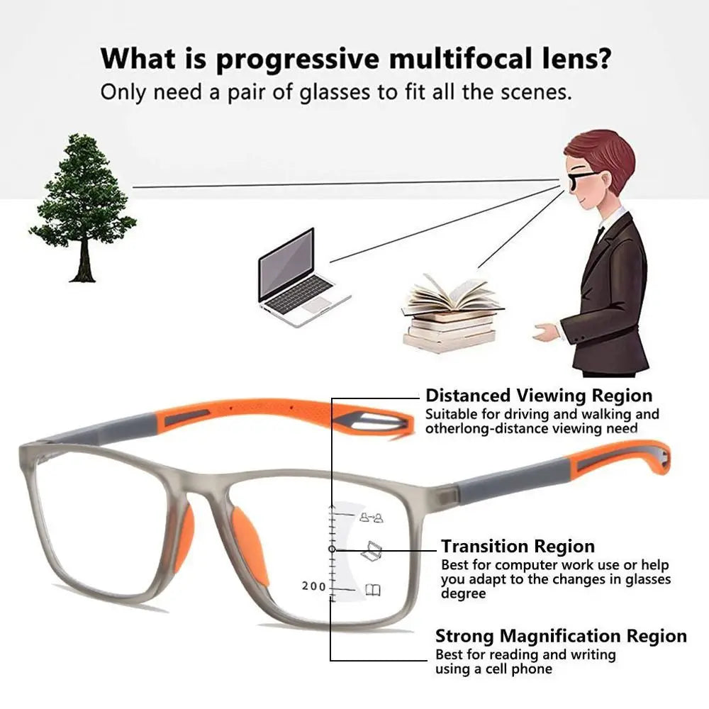 New TR90 Anti-blue Light Multifocal Reading Glasses Men Women Progressive Near Far Eyewear Ultralight Sports Farsight Eyeglasses