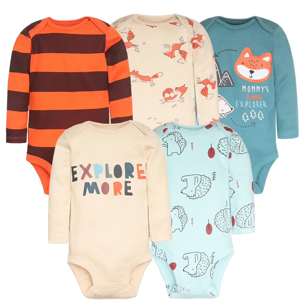 5Pcs/Lot Baby Bodysuits Long Sleeves Newborn Baby Clothes 100% Cotton Cartoon Baby Clothing Infant Baby Boy Girl Clothes