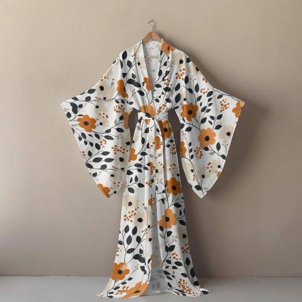 Halloween Cosplay Women's Sexy V-Neck Robe with Abstract Ghost Print - Long Sleeve Party Costume Unique Vampire Witch Long Robe