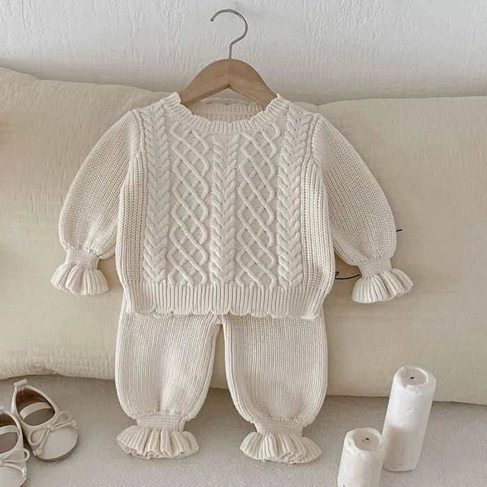 2024 New Autumn Toddler Baby Girl Knitting Clothes Suit Long Sleeved Solid Color Knitted Sweater+Pants Children Clothes Set