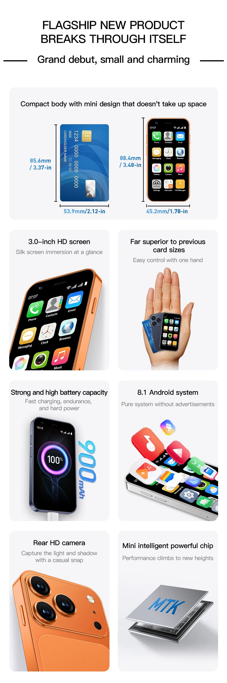 SERVO 18SE MINI Android Pocket Smartphone 2 SIM Standby 3.0" Screen 2GB+16GB WhatsAPP WiFi 3G WCDMA Super Small Smart Cellphones