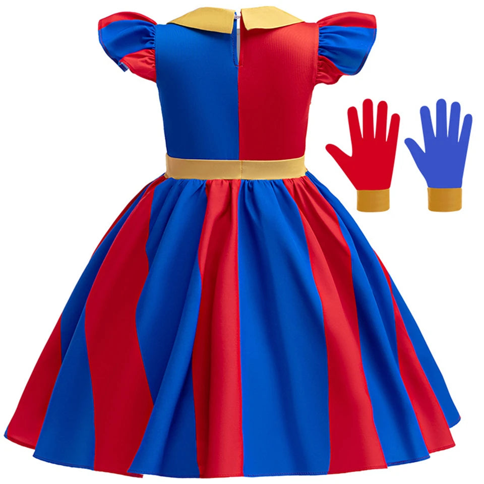 Halloween Amazing  Digital Circus Pomni Cosplay Costume Carnival Fancy Red Blue Clown Dress Up Disguise Joker Headwear