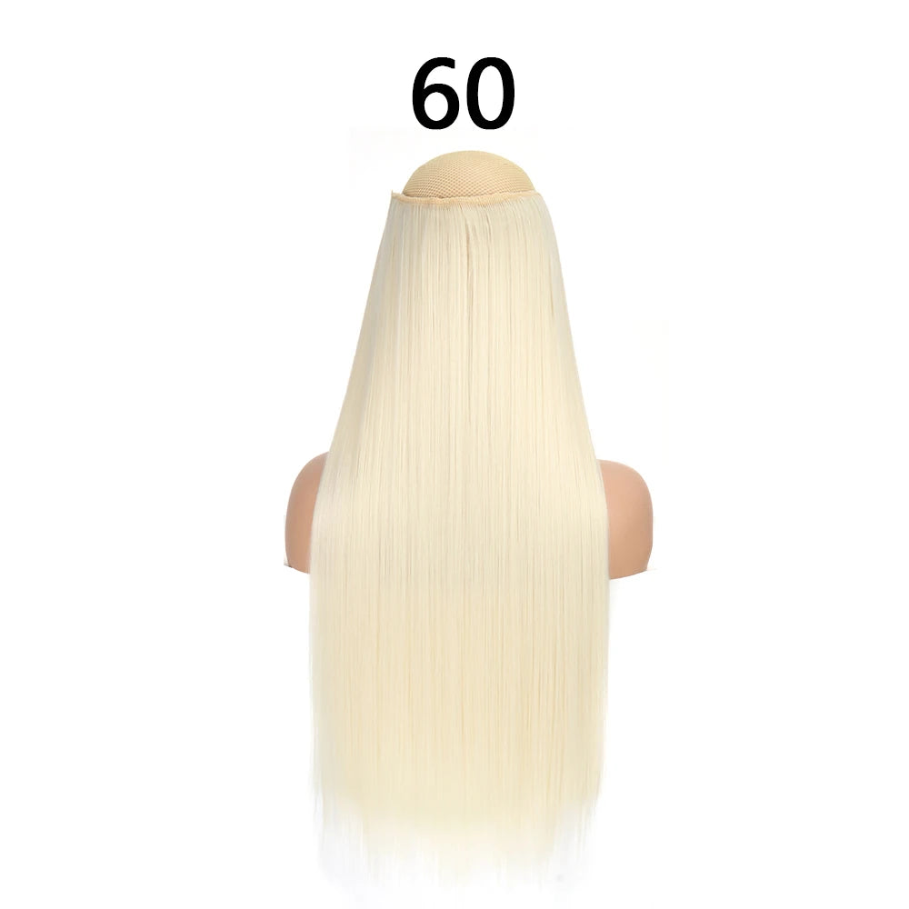 Synthetic 24Inch Hair Extensions OnePiece 5 Clips Long Straight Hairstyle Heat Resistant Fake Hairpiece For Women Natural Brow