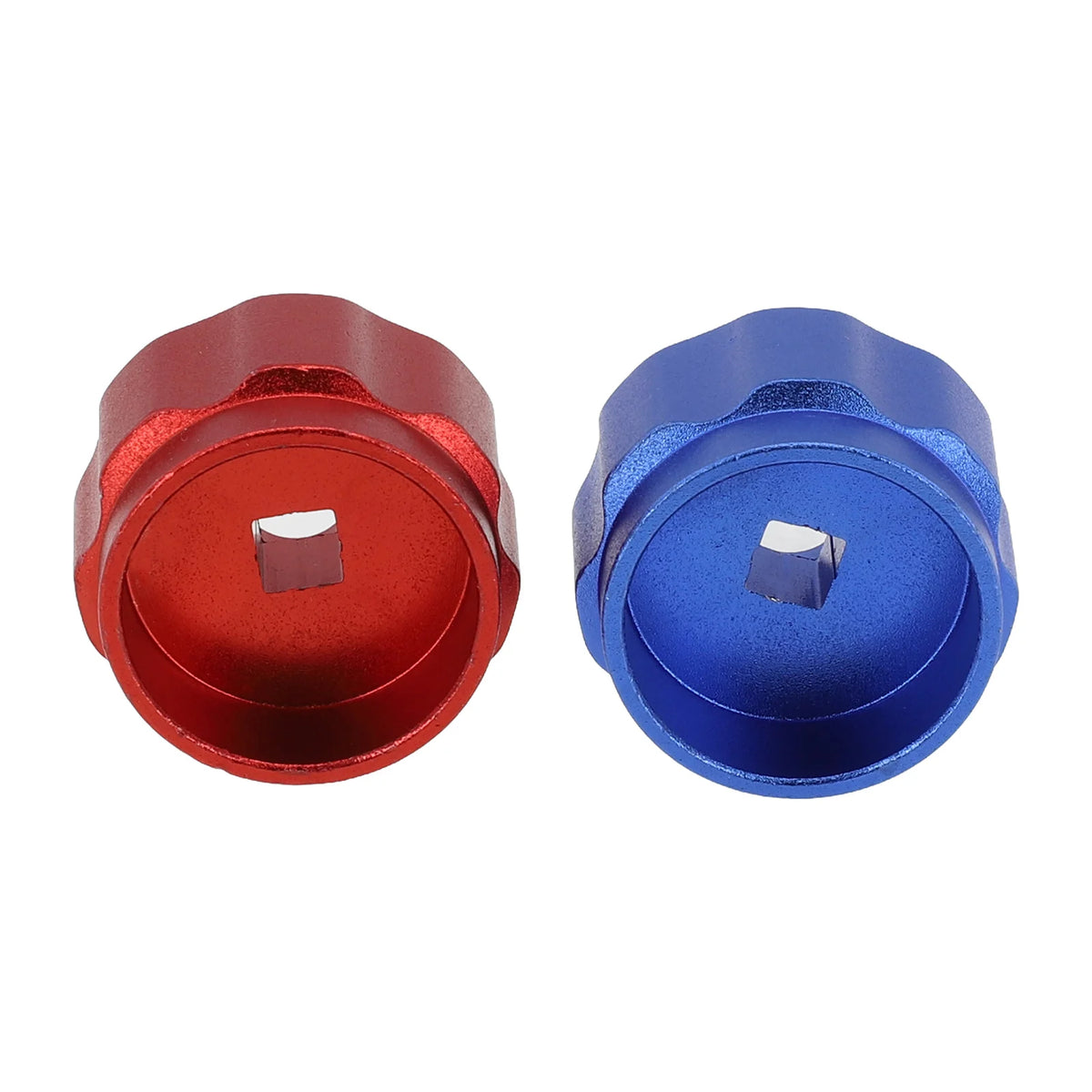 2Pcs Round Wheel Handle Faucet Handles Manifold Gauges Knob Aluminum Alloy Red Blue 34mm Diameter 6.6mm Square Mounting Hole