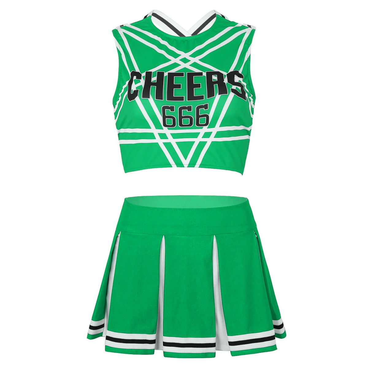 Women's Cheerleader Cosplay Costume Uniform Outfit Stand Collar Crop Top with Mini Pleated Skirts Carnival Cheerleading Suit