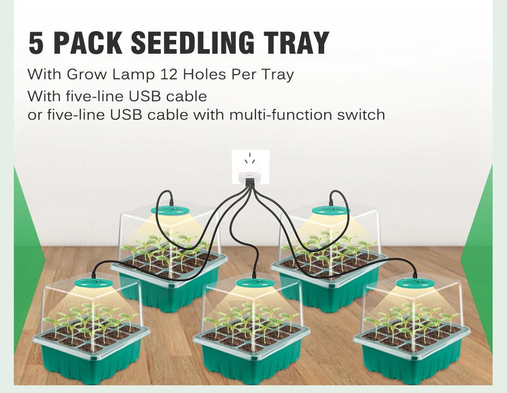 Plants Seed Starter Trays With Grow Light 12 Holes Per Tray Nursery Pots Lights For Home Plant Greenhouse Growing Trays