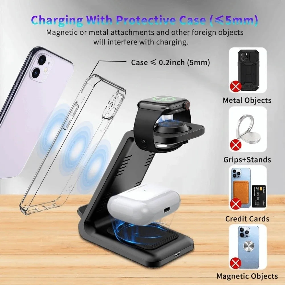 3 in 1 Charger Magnetic Wireless Charger Fast Charging Stand Function Charger Stand 15W Portable Charging Station Travel Charger