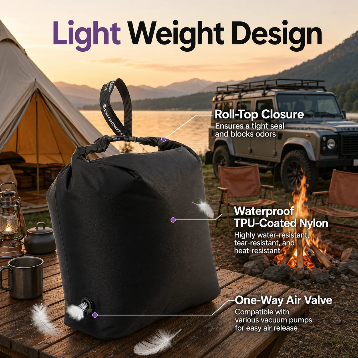 Glamping Vacuum Compression Bag No Pump Required Waterproof Gear Organizer for Sleeping Bag Down Jacket Vanlife Space Saver