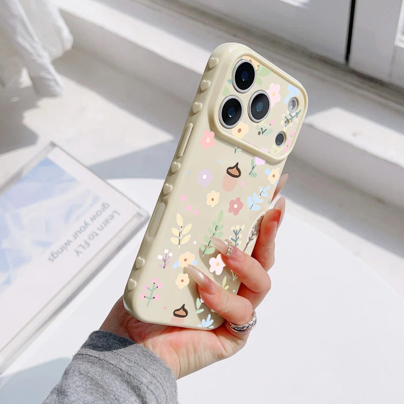 Spring Pastel Floral Shockproof Phone Case For iPhone 17 Pro 16 Plus 15 Pro 14 13 12 11 Pro Max Heart Side Cute Girly Back Cover