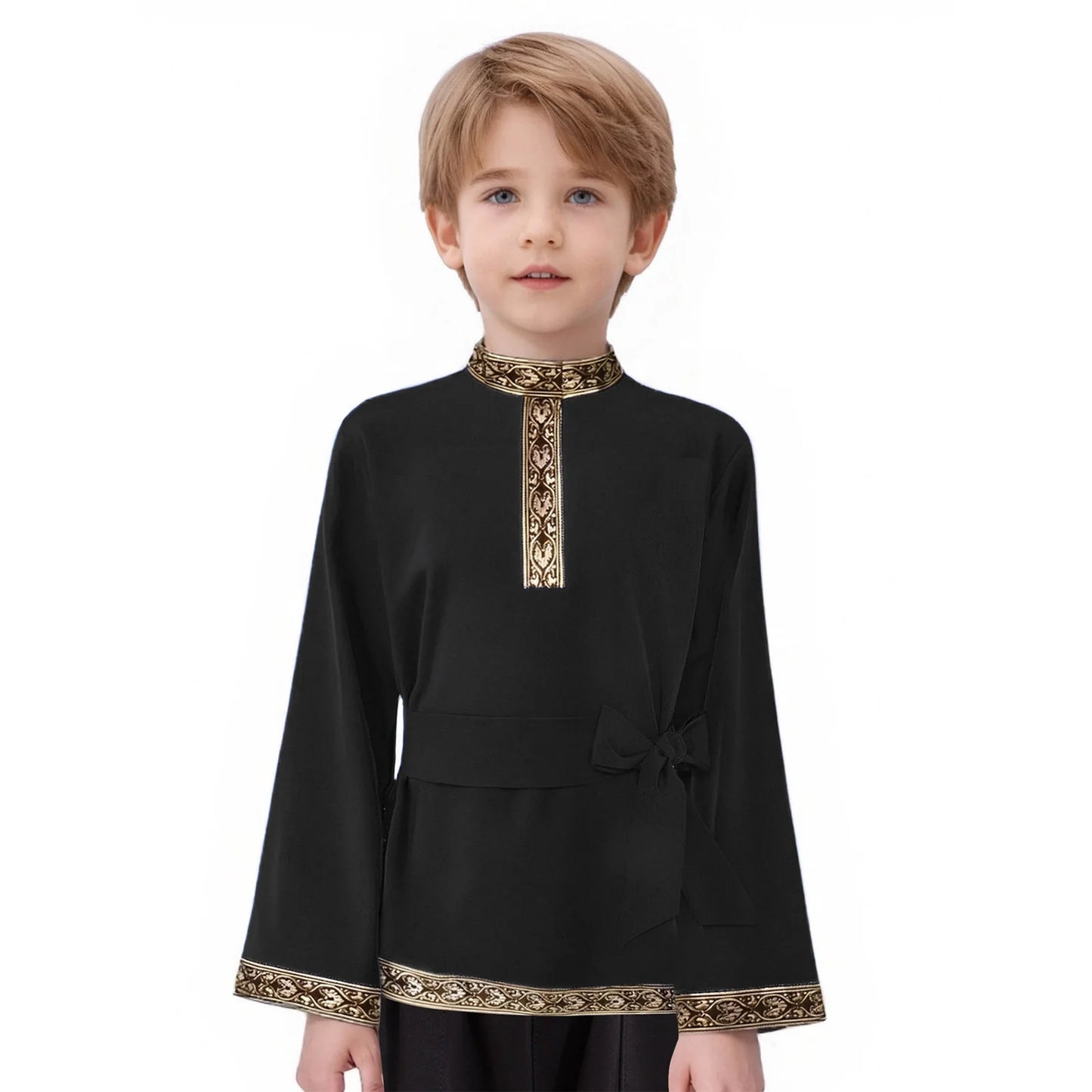 Teen Boys Girls Traditional Russian Folk Costume Halloween Medieval Renaissance Cosplay Fancy Vintage Pattern Shirts with Belt