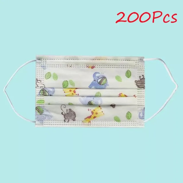 100-200pcs Black Kid Disposable Protective Mask 3 Layer Nonwoven Kids Filter Hygiene Thicken Children's Cartoon Face Mouth Masks