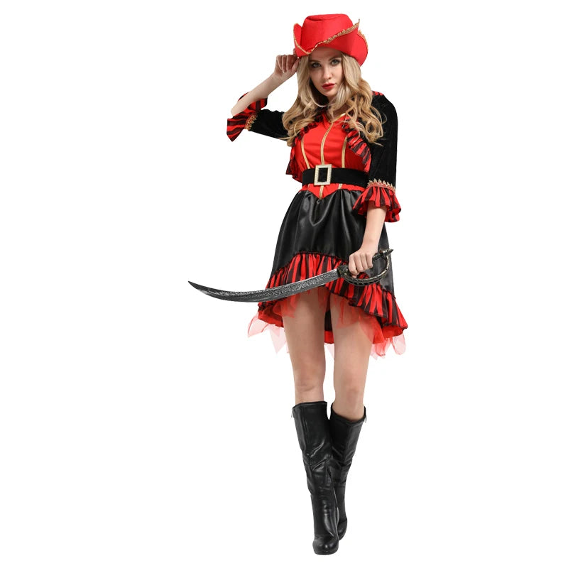 Halloween Theme Women Fancy Dress ，Parent-child Role Playing Cosplay Costumes,Female Pirates Captain of the Caribbean