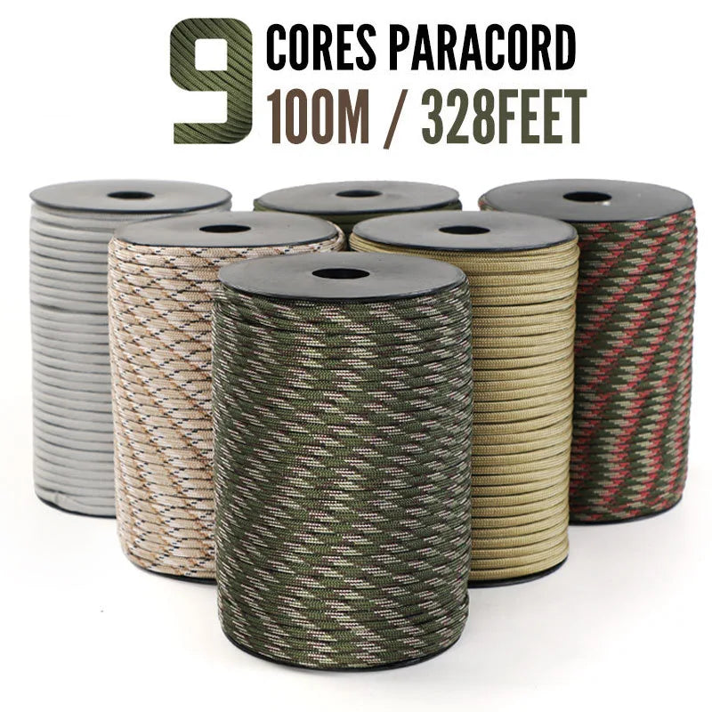 9 Core 650lb Paracord 30/50100m Dia.4mm Military Standard Parachute Rope Tent Accessories For Survival Bracelet DIY Making