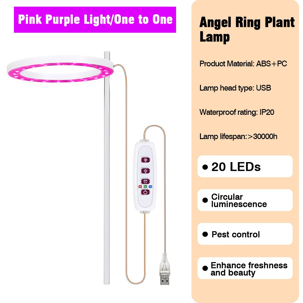 LED Grow Light Full Spectrum with UV IR Angel Ring Phytolamp DC5V USB for Indoor Grow Tent Planting