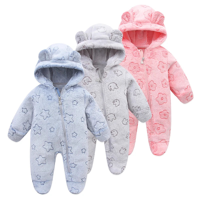 Newborn Baby Flannel Rompers Soft Warm Autumn Winter Bodysuit for Boys & Girls Cartoon Print Jumpsuit 0-19M Newborn Baby Clothes