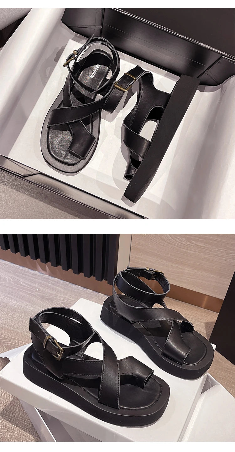 AIYUQI Women Summer Sandals 2024 New Genuine Leather Ladies Sandals Flat Fashion Sandals Women