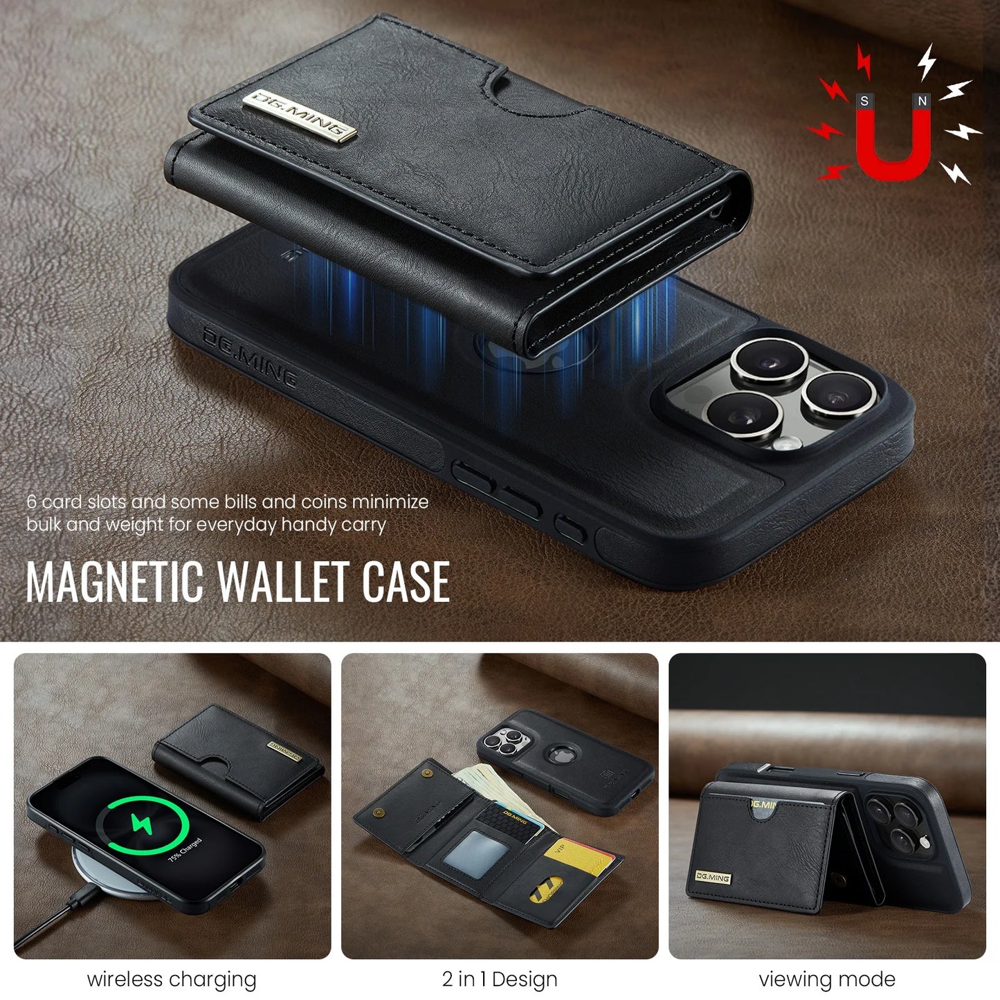 Magnetic Leather Wallet Card Phone Case For iPhone 17E 17 Air 16E 16 Pro Max 15 Plus 14 13 12 11 Flip Wireless Charging Cover