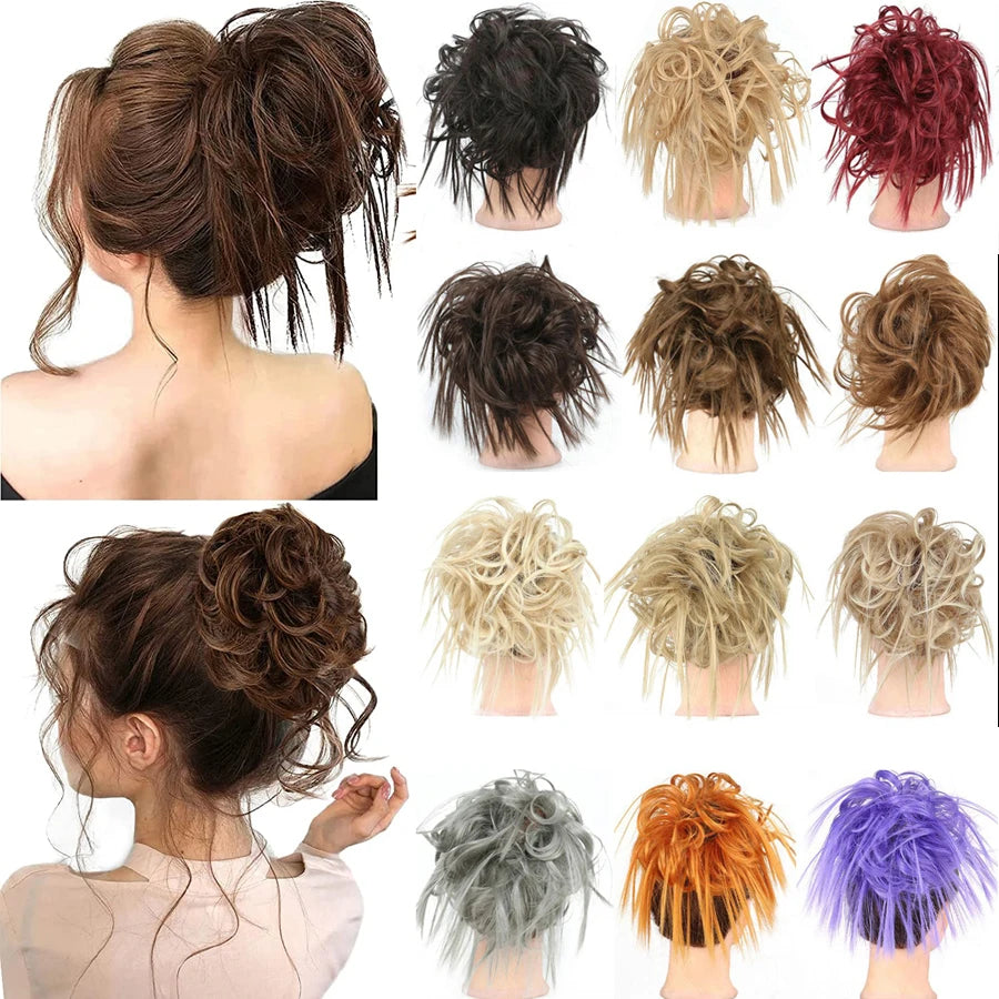 Synthetic Hair Bun Extensions Messy Curly Elastic Hair Scrunchies Hairpieces Synthetic Chignon Donut Updo Hair Pieces for Women