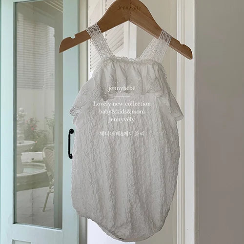 2024 New Summer Newborn Baby Girl Romper Flying Sleeve Cotton Mesh Splicing Toddler Baby Girl Jumpsuit 0-24M Baby Girl Clothing
