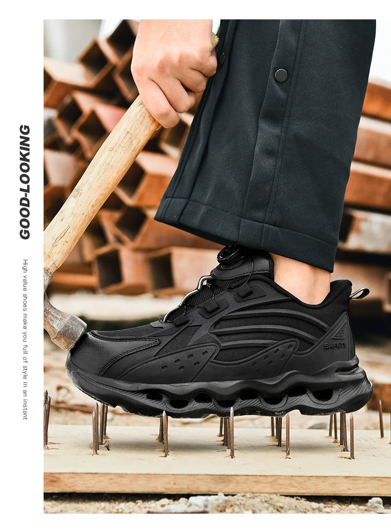 Rotating Button New Safety Shoes Men Anti-smash Anti-puncture Work Shoes Fashion Men Sport Shoes Security Protective Boots Men
