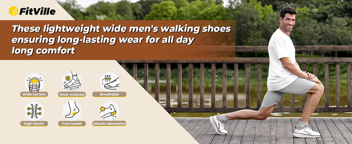 FitVille Extra Wide Men's Running Shoes Breathable Causal Sneakers Cushioned Sports Jogging Shoes for Men Non Slip Arche Support