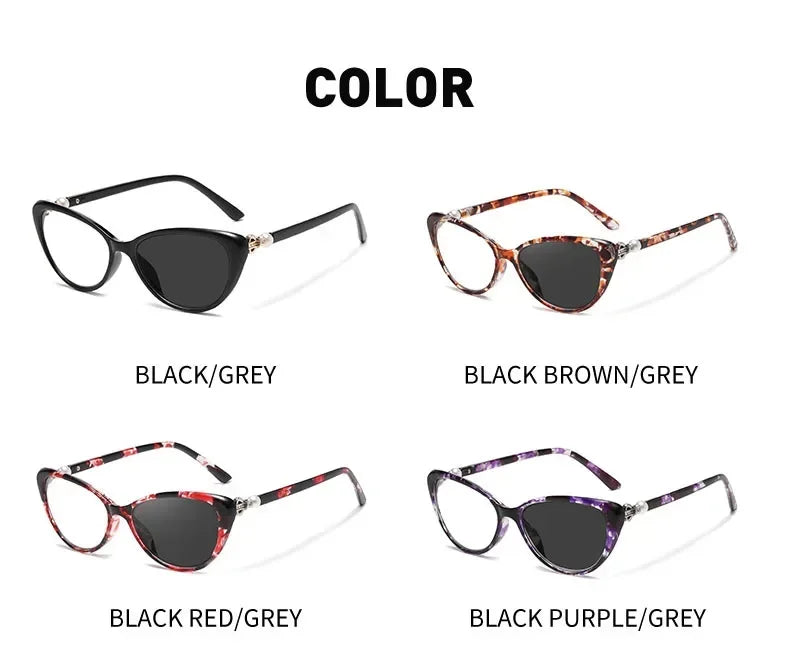 Cat Eye Finished Progressive Multifocal Reading Glasses Unisex Women Men Outdoor Color Changing Bifocal Eyewear Diopter To +4.0