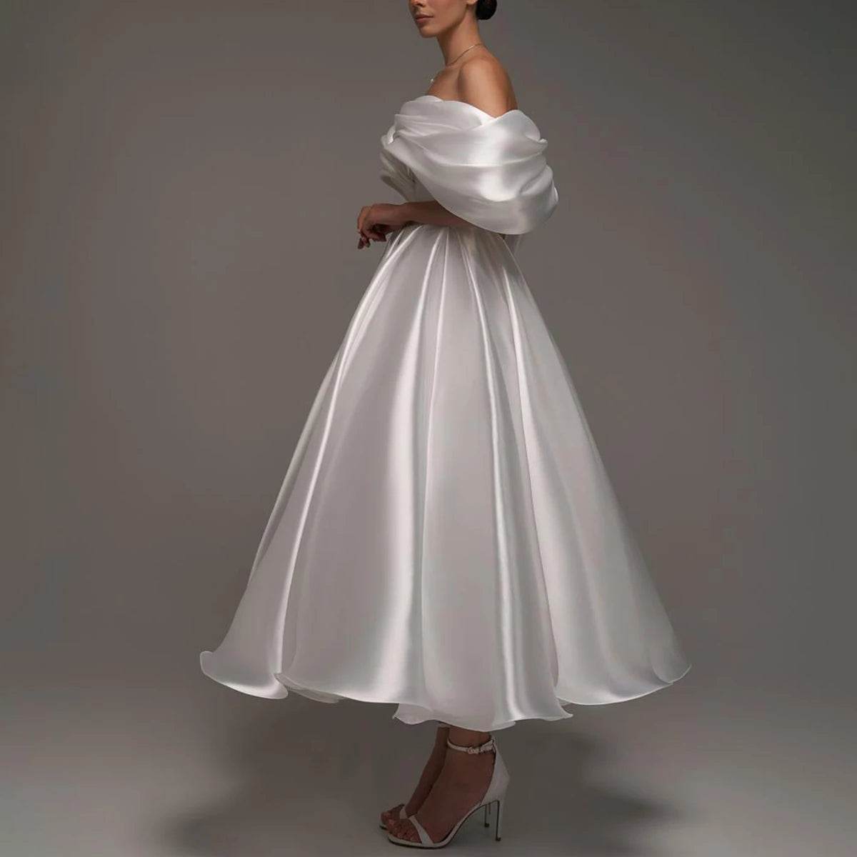 Simple Teal Length Off Shoulder Wedding Dresses Vestidos Novia Satin Ball Gown For Bride Pleated Puffy Bridal Gown For Women