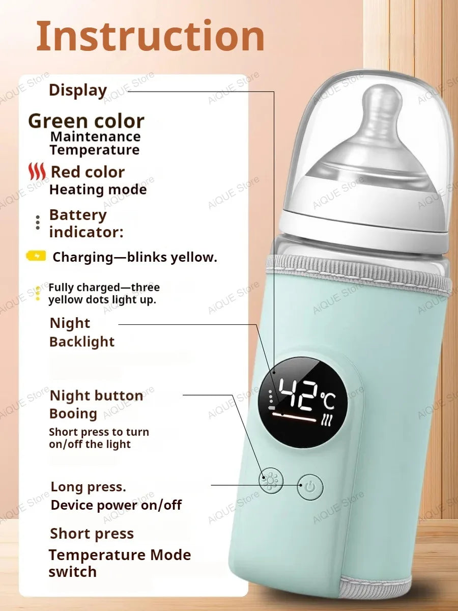 AiQUE USB 35-55℃ Baby Feeding Bottle Warmer Smart Temperature Control  Screen Newborn Baby Bottle Warmer Night Light