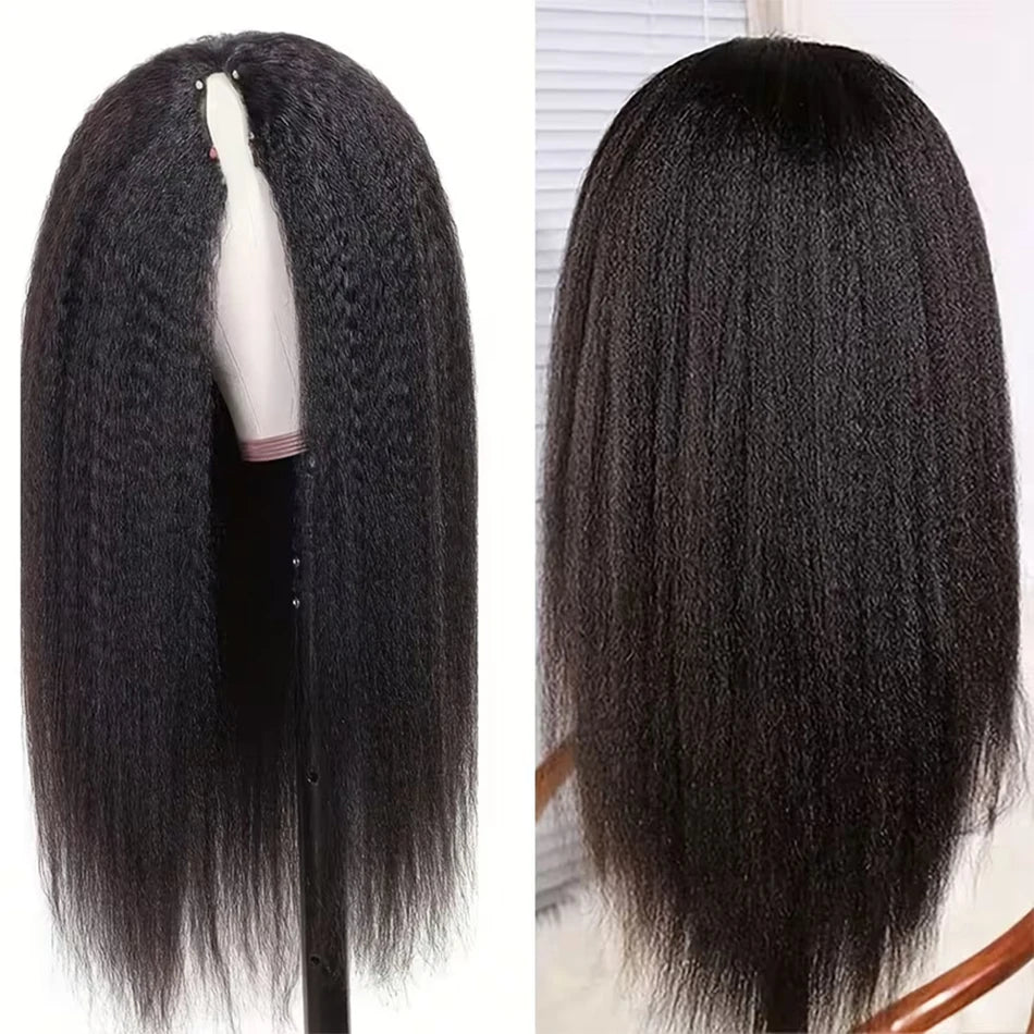 Kinky Straight V Part Wig Human Hair For Women with Drawstring 250% Density Upgrade Glueless U Part Wig No Leave Out No Sew In