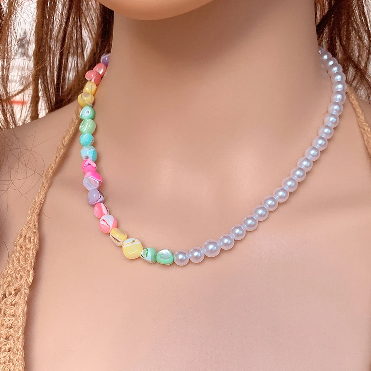 New In Trend White Pearl Necklace Choker Neck Clavicle Chain For Women Colorful Shell Beads Elegant Wedding Jewelry Girl Gift