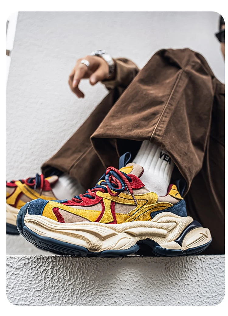 Lacing up Men's and Women's Couple Sport Shoes 2025 Thick Sole Luxury Design Casual Retro Dirty Casual Sneakers Breathable Upper