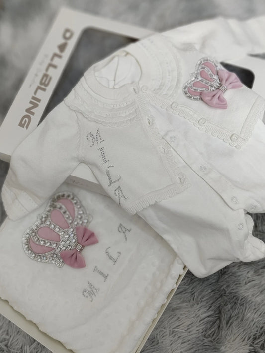 5pcs Newborn Baby Embroidery Lace Romper Outfit Clothing Cotton Infant Wrapped Baby Products Pants Mittens Receiving Blanket