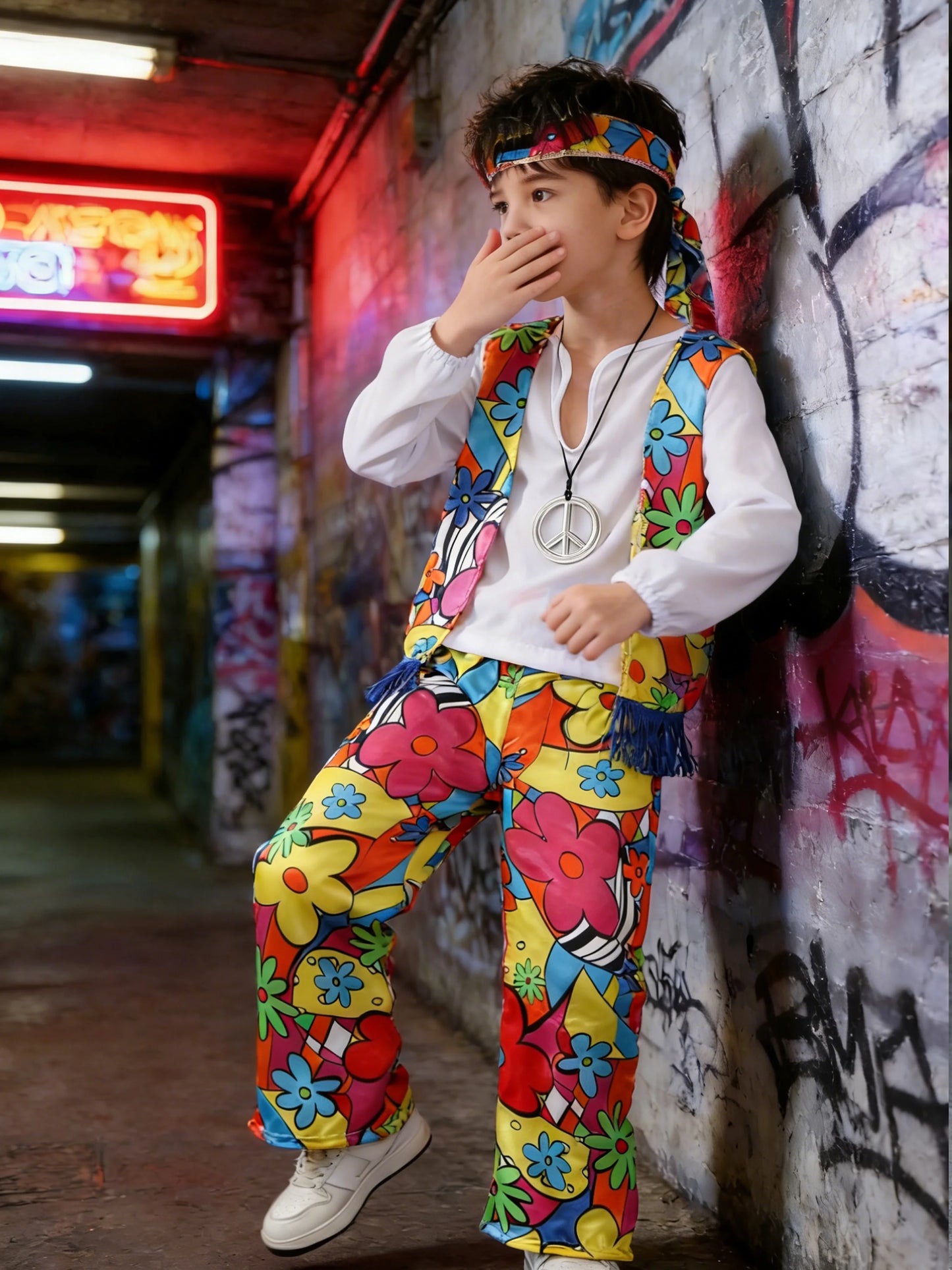Children's retro hip-hop performance costumes, hippie costumes,cosplay, Halloween carnival party costumes, disco makeup dances