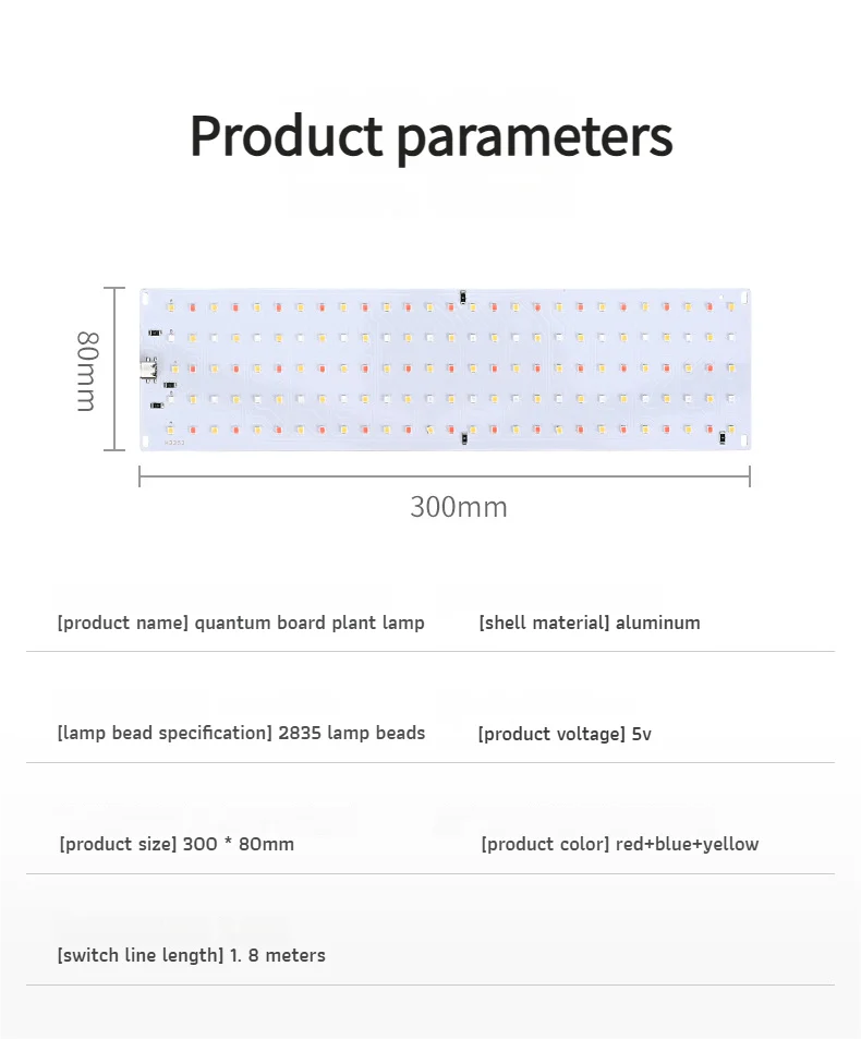 LED Plant Grow Light Quantum Board Full Spectrum USB Panel Lamp for Indoor Greenhouse Nursery Hydroponic Succulent Seedling Use