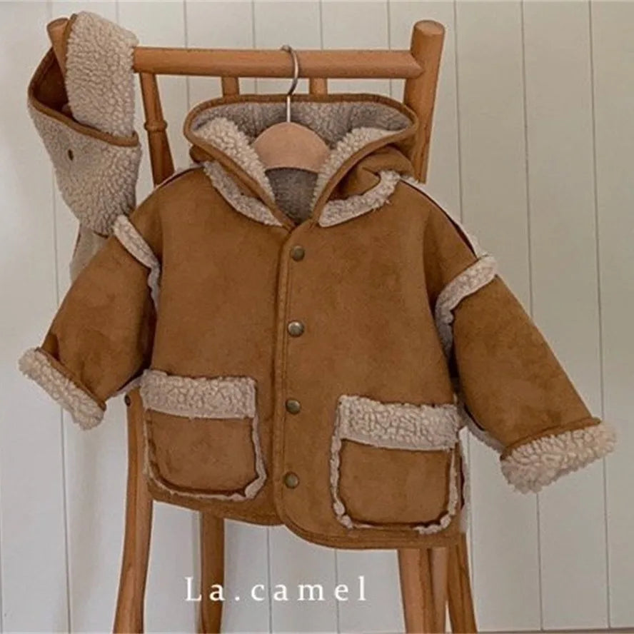 2025 Winter New Baby Warm Plush Coat Plus Velvet Thick Infant Boy Girl Long Sleeve Warm Coat Toddler Casual Hooded Jacket