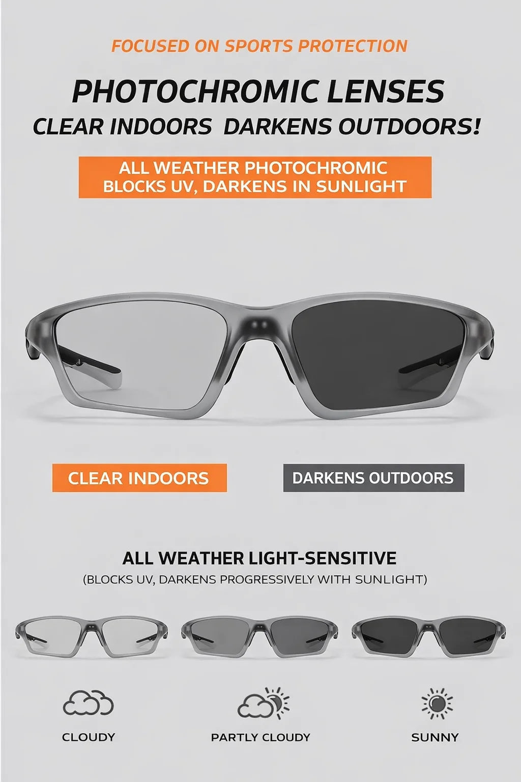 1pc Men TR90 Bifocal Anti Blue Light Reading Glasses Photochromic Presbyopic Sports Glasses for Outdoor Fishing Daily Use